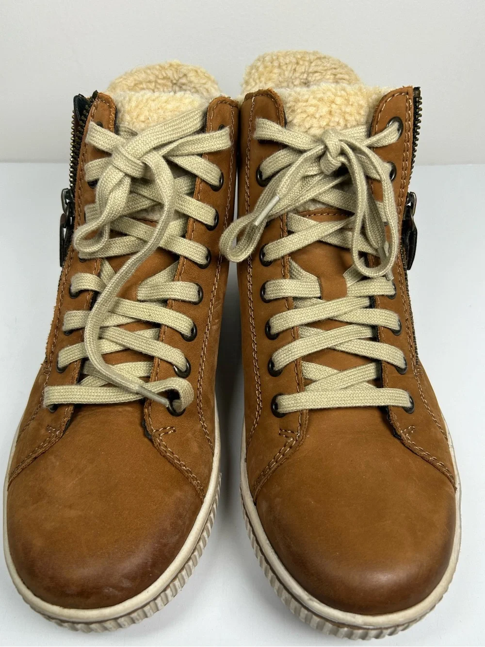 Remonte Maditta 70 Leather Sneaker Boots Sherpa Trim Brown Size EU 39 US 8